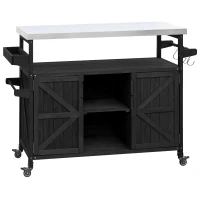 Outdoor Kitchen Island with Internal Racks and Removable Towel Holder, Rolling Bar Cart with Adjustable Shelves, 50'' L x 18.5'' W x 36'' H, Black(m-12)