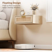 HOMCOM Floating Bedside Tables Set of 2, Wall Mounted Nightstands with Rattan Drawer and Wood Effect, Oak(m-5)