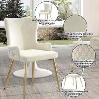 Set of 6 Velvet Dining Chairs with 4 Electroplated Metal Legs, Upholstered Leisure Chair with Wood Frame, 21.5'' L x 20.5'' W x 33.5'' H, Beige+Gold(m-4)