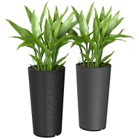 Outsunny 29 Inch Outdoor Planter, Set of 2 Plastic Flower Pots, Weather and UV Resistant Stackable Large Planters, Black(m-1)