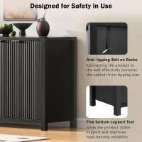 Fluted Buffet Cabinet with 4 Doors, Adjustable Shelves, Soft-Close Hinges, Large Buffet Sideboard for Dinning Room, 55'' L x 15.5'' W x 33'' H, Black(m-6)
