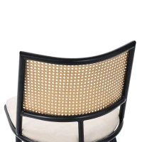 Set of 4 Modern Dining Chairs with PE Rattan Backrest, Ergonomic Side Chairs for Home or Restaurant, 19.5'' L x 19'' W x 31.5'' H, Black+Natural(m-9)