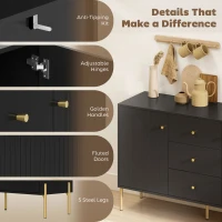 HOMCOM Buffet Cabinet, Modern Sideboard with 3 Soft-Close Drawers and 2 Adjustable Shelves for Living Room, Kitchen, Black(m-6)