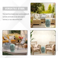 Outsunny 18" Ceramic Garden Stool with Woven Lattice Design, Indoor & Outdoor Decorative Accent Stool, Blue(m-5)