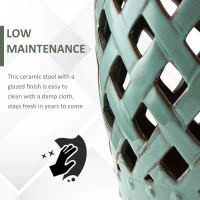 Outsunny 18" Ceramic Garden Stool with Woven Lattice Design, Indoor & Outdoor Decorative Accent Stool, Blue(m-6)