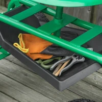 Outsunny Garden Scooter, Rolling Cart with Swivel and Adjustable Seat, Tool Tray, Bucket Basket, Green and Black(m-10)