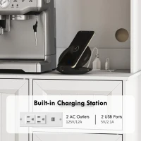 HOMCOM 71" Pantry Cabinet with Charging Station, Kitchen Storage Cabinet with Microwave Stand, Adjustable Shelves, White(m-7)