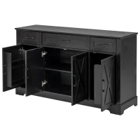 Large Buffet Sideboard with 3 Drawers and 4 Internal Door Shelves, Modern Coffee Bar for Kitchen, Living Room, 55'' L x 15.5'' W x 32'' H, Black(m-2)
