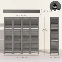 HOMCOM 4-Panel Wall Partition Room Separator with 3 Storage Shelves Foldable Design Wooden Frame 5.6FT Grey(m-3)