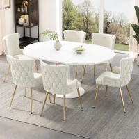 Modern Extendable Dining Set with Table and 4 Chairs, Space-Saving Dining Set for 4–6 Seaters, 55'' L x 39.5'' W x 29.5'' H, Beige+Gold+White(m-1)