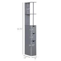 HOMCOM 54" Tall Bathroom Storage Cabinet, Freestanding Linen Tower with 2-Tier Shelf and Drawers, Narrow Side Floor Organizer, Grey(m-3)