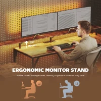 HOMCOM 76" Gaming Desk, Computer Table with RGB Lights, USB Ports, Monitor Stand and 2 Fabric Drawers, Rustic Brown(m-7)