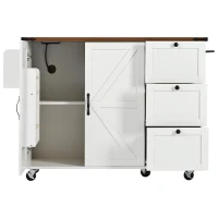 Farmhouse Kitchen Island with 2 Barn Doors, 3 Smooth-Glide Drawers, Rolling Kitchen Cart with Locking Wheels, 54.5'' L x 28.5'' W x 36.5'' H, White(m-14)