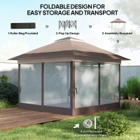 Outsunny 12' x 12' Foldable Pop-up Party Tent Instant Canopy Sun Shade Gazebo Shelter with Steel Frame, Khaki(m-5)