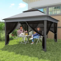 Outsunny 10.7 x 10.7ft Pop Up Gazebo, Adjustable Instant Sun Shelter with UV30+ Roof Cover, Removable Mesh Curtains, Dark Grey(m-9)