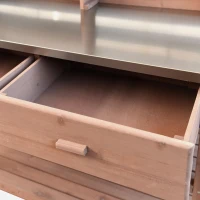 Outdoor Potting Bench Table with 2 Large Drawers, 4 Lockable Wheels, Wooden Kitchen Island with Stainless Steel Top, 52'' L x 22'' W x 65'' H, Brown(m-13)