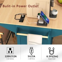 Mobile Kitchen Island with Built-in Charging Station and 3 Deep Drawers, Rolling Kitchen Cart for 4–6 Seating, 55.5'' L x 34'' W x 36.5'' H, Green(m-6)