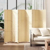 HOMCOM 6-Panel Room Divider, 5.6 FT Freestanding Folding Privacy Screen, Partition Wall Divider, Natural Wood(m-1)