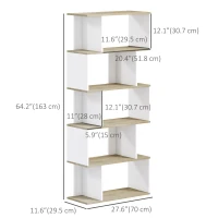 HOMCOM 5-Tier Bookshelf, Geometric S Shaped Bookcase, Tall Narrow Display Shelf for for Living Room, Study Room, White(m-3)