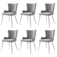 Set of 6 Velvet Dining Chairs with Electroplated Metal Legs, Upholstered Leisure Chairs for Homes, Condos, 21.5'' L x 20.5'' W x 33.5'' H, Gray+Silver(m-2)