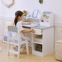 Qaba Kids Desk and Chair Set with Storage, Study Desk with Chair for Children 5-8 Years Old, Gray(m-2)