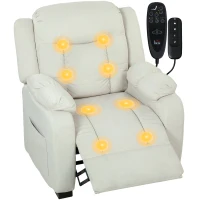 HOMCOM Massage Recliner Chair with Quiet Brushless Motor Pet-Friendly Fabric Power Recliner with 2 Memory Positions Cream White(m-11)