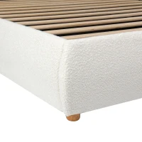 King Size Platform Bed with Smooth Curved Headboard, Plywood Frame, Upholstered Bed with Reinforced Slats, 86'' L x 80'' W x 34'' H, White(m-9)