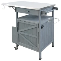 Outdoor Grill Cart with Stainless Steel Top and Large Drawer, Solid Fir Wood Storage Cabinet with Drop Leaf, 40.5'' L x 21'' W x 36'' H, Blue+Grey(m-13)