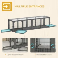 PawHut Outdoor Cat Tunnel, Wooden Play Cat Enclosure, Extendable Pet Run with 3 Doors, for Indoor and Outdoor Use, Grey(m-6)