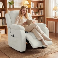 HOMCOM Massage Recliner Chair with Quiet Brushless Motor Pet-Friendly Fabric Power Recliner with 2 Memory Positions Cream White