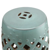 Outsunny 18" Ceramic Garden Stool with Woven Lattice Design, Indoor & Outdoor Decorative Accent Stool, Blue(m-9)