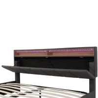 Queen Size Hydraulic Storage Bed with Remote-Controlled LED Headboard, Solid Bed Frame with Reinforced Leg, 84'' L x 61.5'' W x 39'' H, Grey(m-8)