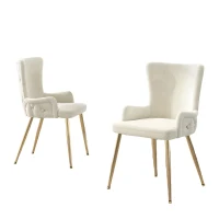 Set of 2 Modern Velvet Dining Chairs with Plush Padding, Upholstered Leisure Chairs with Sturdy Metal Legs, 21.5'' L x 20.5'' W x 33.5'' H, Beige(m-2)