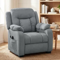 HOMCOM Massage Recliner Chair with Quiet Brushless Motor Pet-Friendly Fabric Power Recliner with 2 Memory Positions Grey(m-8)