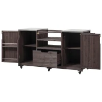 Outdoor Kitchen Island with Stainless Steel Top, Adjustable 5‑Level Shelves, Fir Wood Grill Cart with Drawer, 66.5'' L x 23'' W x 34.5'' H, Dark Brown(m-2)