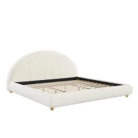 King Size Platform Bed with Integrated Mattress Retainer, Boucle Fabric, Solid Bedboard with Low-Profile Frame, 86.5'' L x 80'' W x 41'' H, White(m-11)