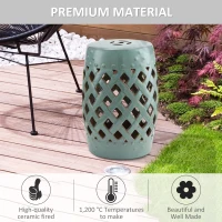 Outsunny 18" Ceramic Garden Stool with Woven Lattice Design, Indoor & Outdoor Decorative Accent Stool, Blue(m-4)