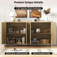 Fluted Buffet Sideboard with 4-Door Cabinet, Adjustable Shelves, Farmhouse Storage with Soft-Close Hinges, 55'' L x 15.5'' W x 33'' H, Natural(m-4)