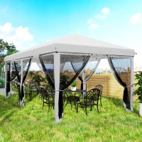 Outsunny 10' x 20' Pop Up Canopy Tent Gazebo with Removable Mesh Sidewall Netting, Carry Bag for Backyard Patio Outdoor, White(m-10)