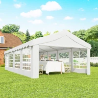 Outsunny 13'x26' Heavy Duty Large Party Tent & Carport with Removable Sidewalls, Windows, Portable Garage Canopy Tent, White(m-9)