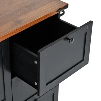 Large Kitchen Island with Built-in Power Outlet and 2 USB Ports, Rolling Kitchen Cart with Large Drop Leaf, 54.5'' L x 28.5'' W x 36.5'' H, Black(m-10)