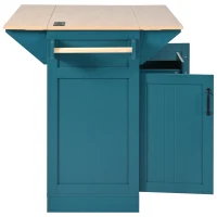 Mobile Kitchen Island with Built-in Charging Station and 3 Deep Drawers, Rolling Kitchen Cart for 4–6 Seating, 55.5'' L x 34'' W x 36.5'' H, Green(m-13)