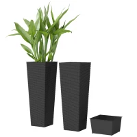 Outsunny 32 Inch Tall Planters for Outdoor Plants, Set of 2 Plastic Flower Pots with Drainage Holes, Black(m-1)