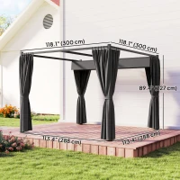 Outsunny 10' x 10' Retractable Pergola Canopy with Sidewalls, Metal Outdoor Gazebo Sun Shade Shelter, Dark Grey(m-3)
