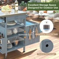 Outdoor Grill Cart with Stainless Steel Top and Large Drawer, Solid Fir Wood Storage Cabinet with Drop Leaf, 40.5'' L x 21'' W x 36'' H, Blue+Grey(m-4)