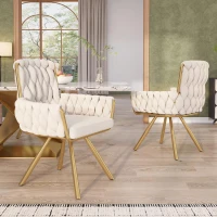 Set of 2 Velvet Dining Chairs with 4 Electroplated Metal Legs, Modern Swivel Chairs with Ergonomic Upholstery, 25'' L x 25'' W x 34'' H, Beige+Gold(m-6)