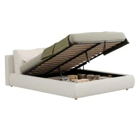 King Size Hydraulic Lift Storage Platform Bed with Washable Headrests, Sturdy Bed Frame with padded cushions, 91'' L x 80'' W x 37'' H, White(m-2)