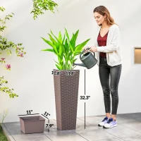 Outsunny 32 Inch Tall Planters for Outdoor Plants, Set of 2 Plastic Flower Pots with Drainage Holes, Brown(m-3)