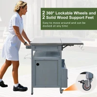 Outdoor Grill Cart with Stainless Steel Top and Large Drawer, Solid Fir Wood Storage Cabinet with Drop Leaf, 40.5'' L x 21'' W x 36'' H, Blue+Grey(m-7)