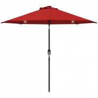 Outsunny 9ft Solar Patio Umbrella Outdoor Sunshade 24 LED Lights Tilt Canopy Wine Red(m-2)